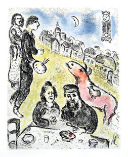 CHAGALL : le repas, etching
