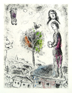 CHAGALL : couple, etching