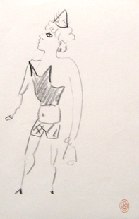 COCTEAU : scene de plage, dessin