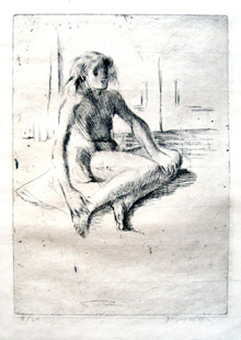 VILLON : Minne assise a terre, etching