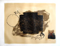 TAPIES : cercle croix et collage, etching