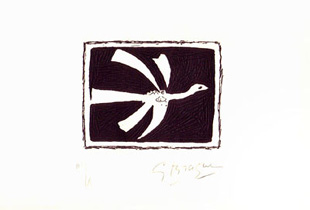 BRAQUE : oiseau fond noir, gravure