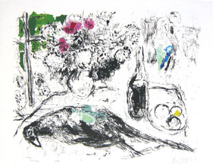 CHAGALL : Le faisan, lithograph