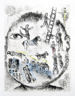 CHAGALL : tete, etching