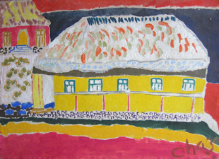 CHAZAL : case creole, gouache
