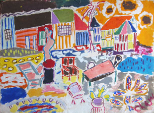 CHAZAL : jardin, gouache originale