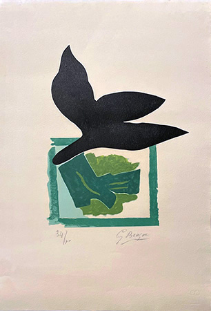 BRAQUE : oiseau-braque-vert-woodcut