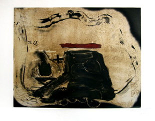 TAPIES : pied et trait rouge, engraving