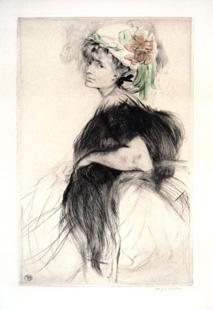 VILLON : lili au boa noir, etching